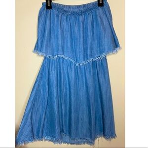 Strapless Denim Fringe Mini Dress